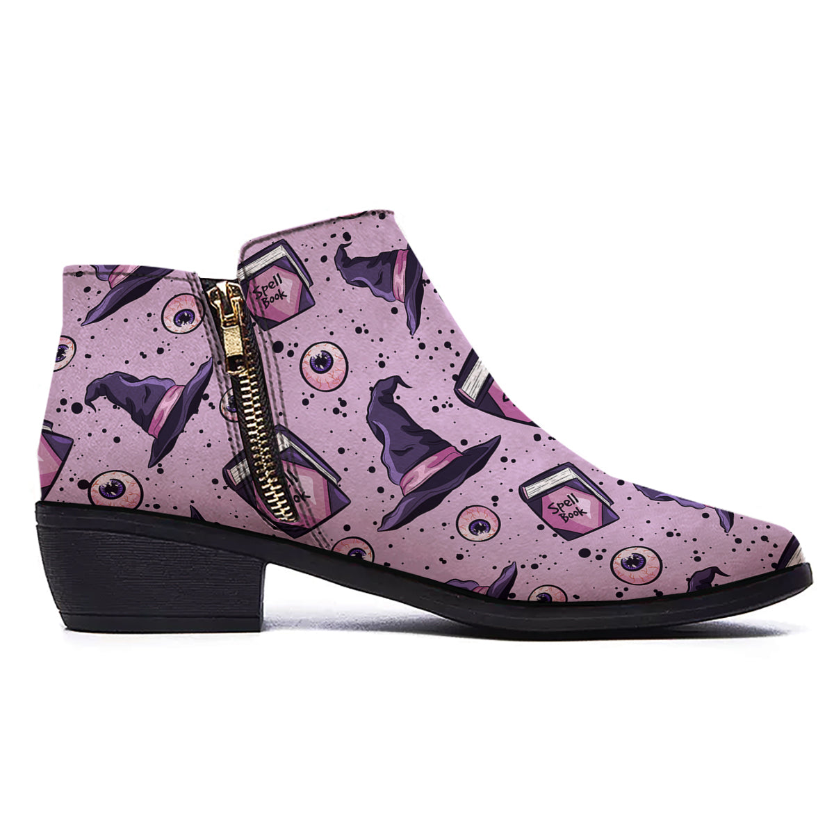 Hat Wizard Print Pattern Ankle Boots-grizzshop