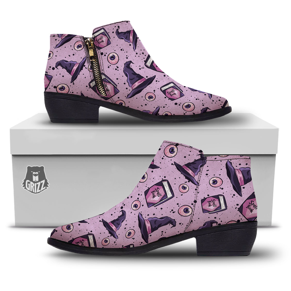 Hat Wizard Print Pattern Ankle Boots-grizzshop