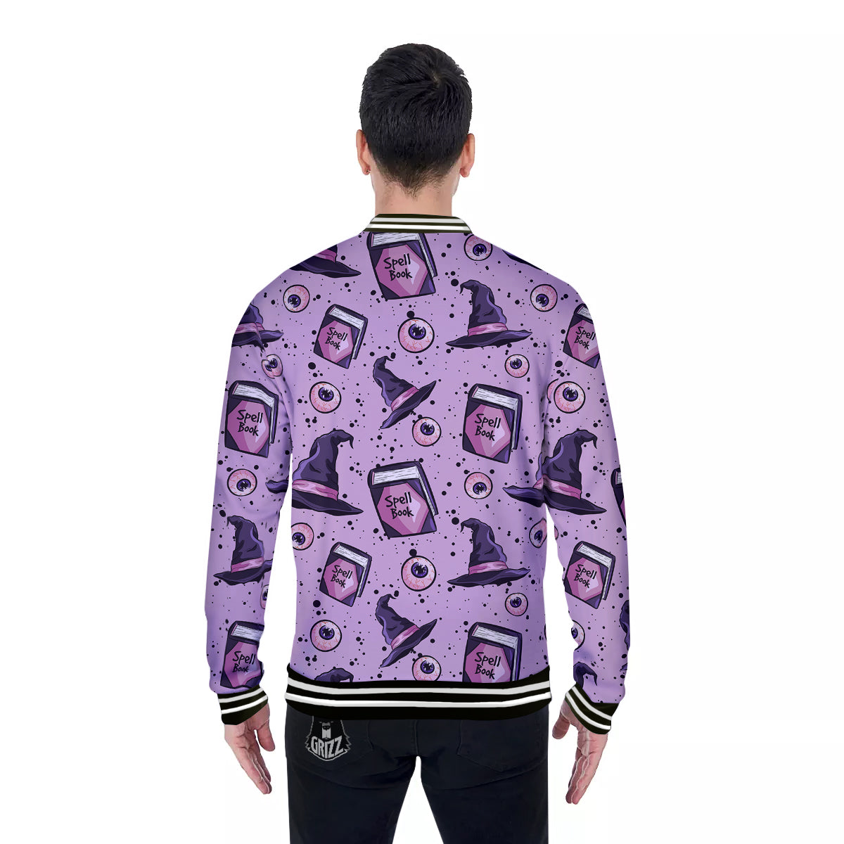 Hat Wizard Print Pattern Baseball Jacket