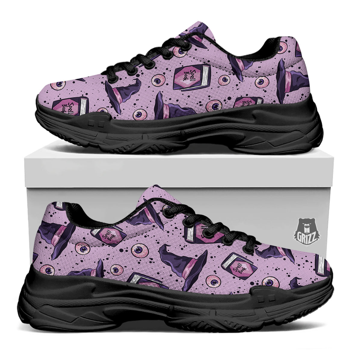 Hat Wizard Print Pattern Black Chunky Shoes-grizzshop