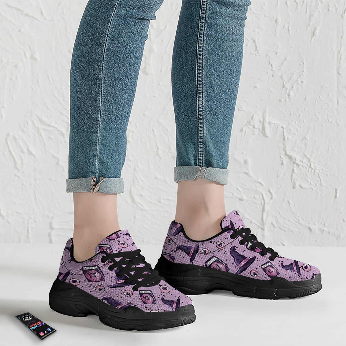 Hat Wizard Print Pattern Black Chunky Shoes-grizzshop