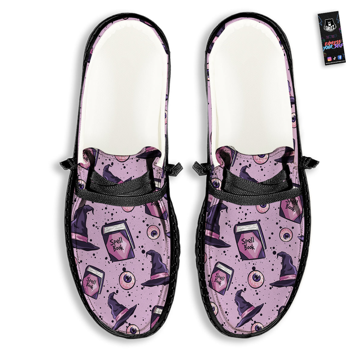 Hat Wizard Print Pattern Black Loafers-grizzshop