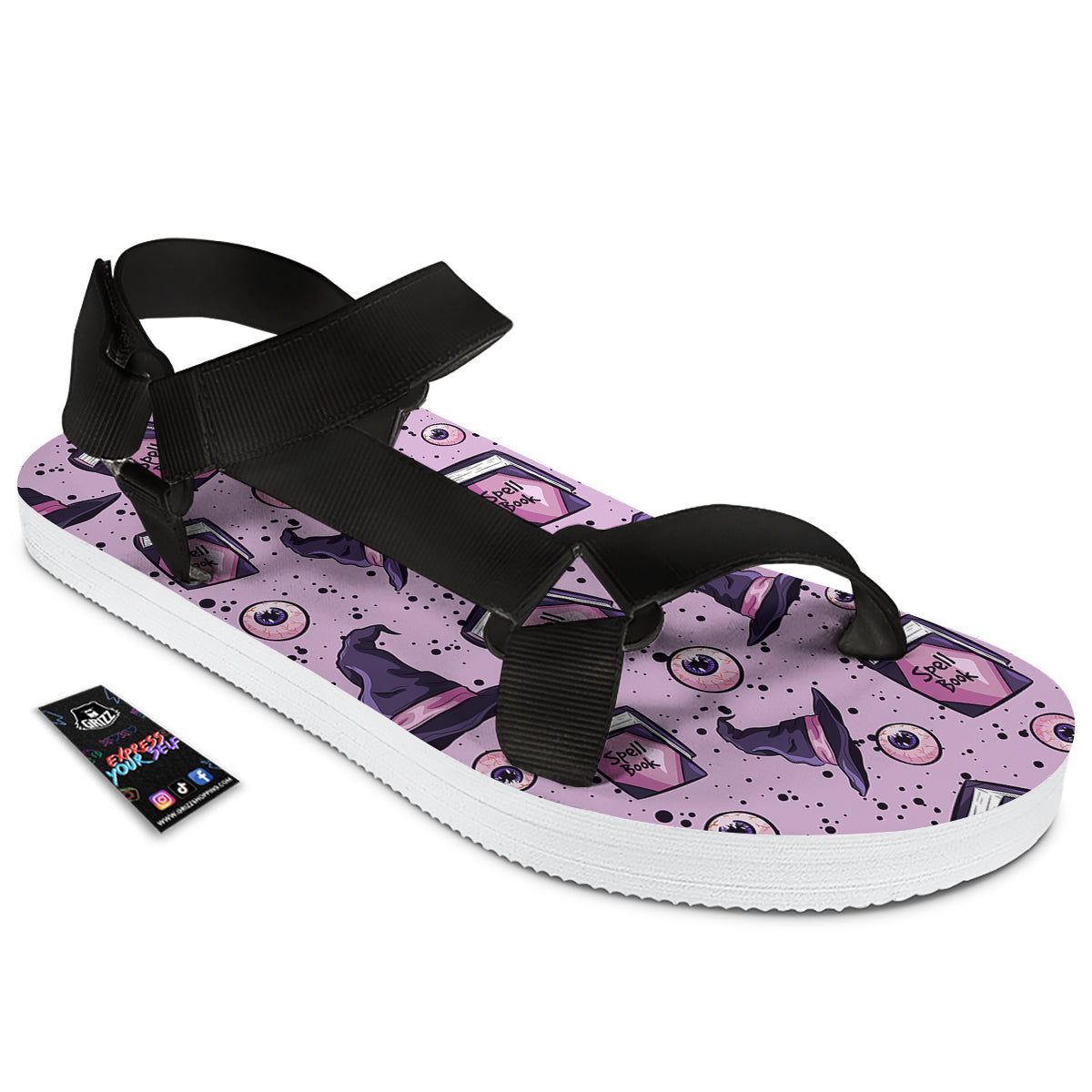 Hat Wizard Print Pattern Black Open Toe Sandals-grizzshop