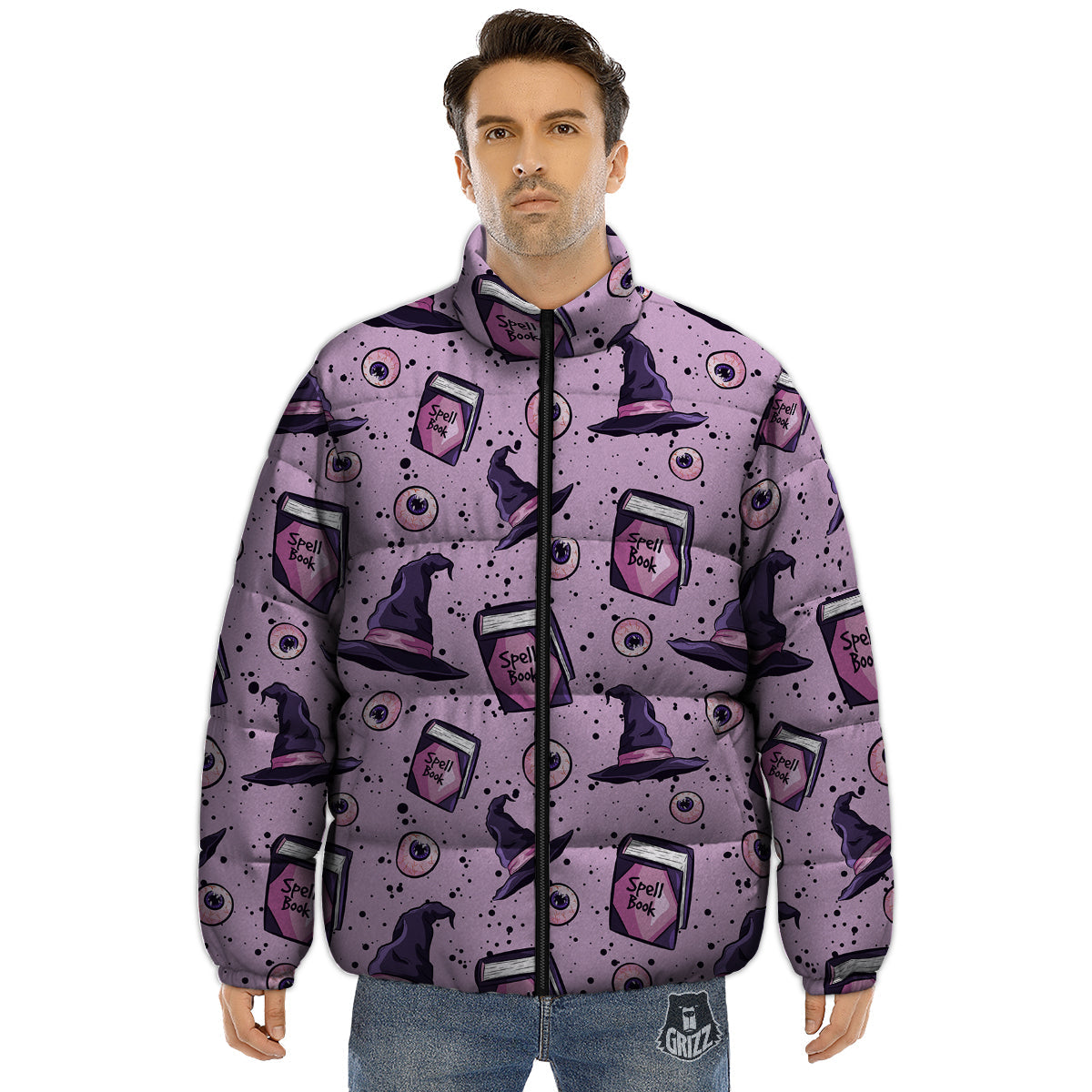 Hat Wizard Print Pattern Puffer Jacket-grizzshop