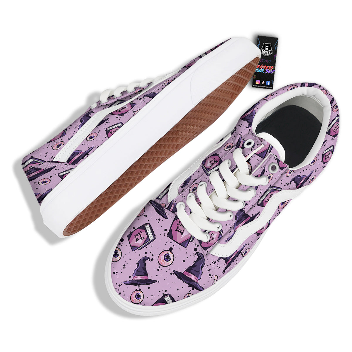 Hat Wizard Print Pattern Skate Shoes-grizzshop