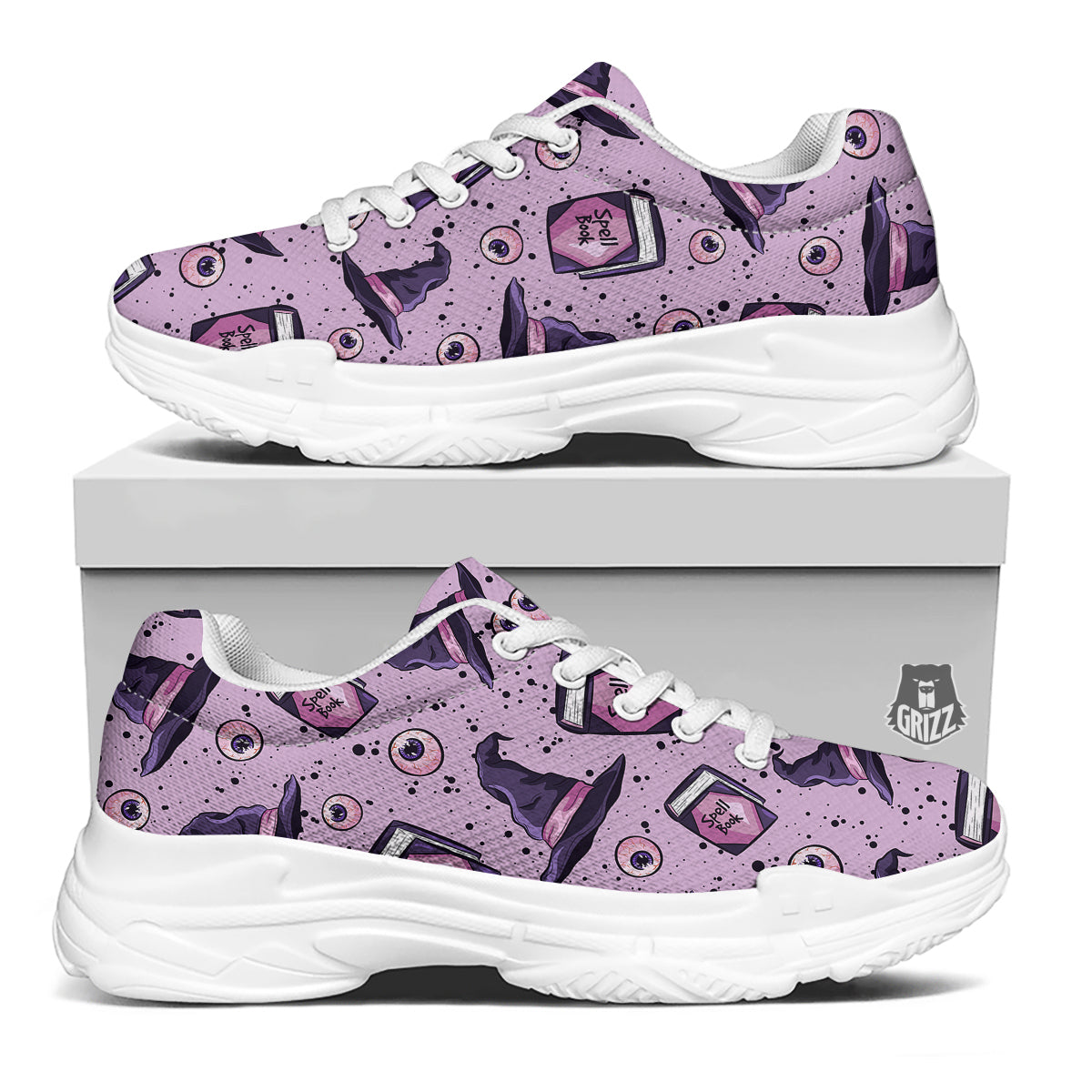 Hat Wizard Print Pattern White Chunky Shoes-grizzshop