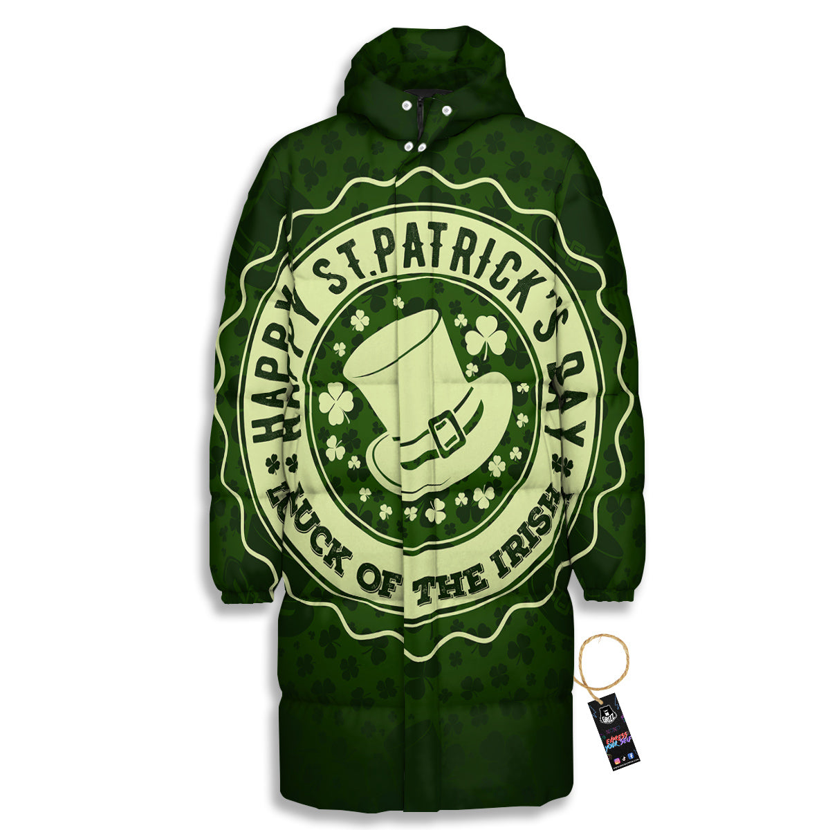 Hat And St. Patrick's Day Clover Print Long Down Jacket