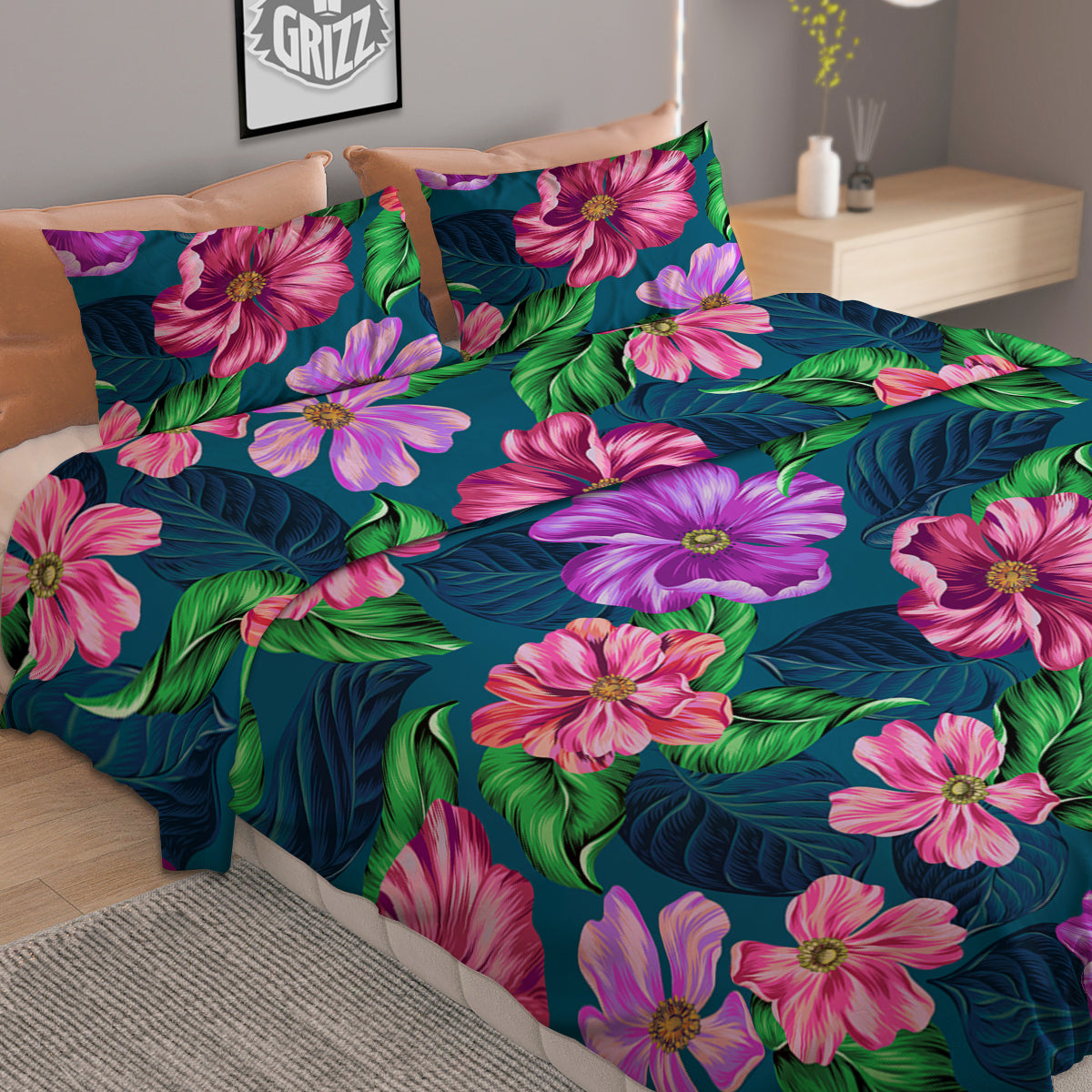 Hawaii Flowers Tropical Print Pattern Duvet Cover Bedding Set