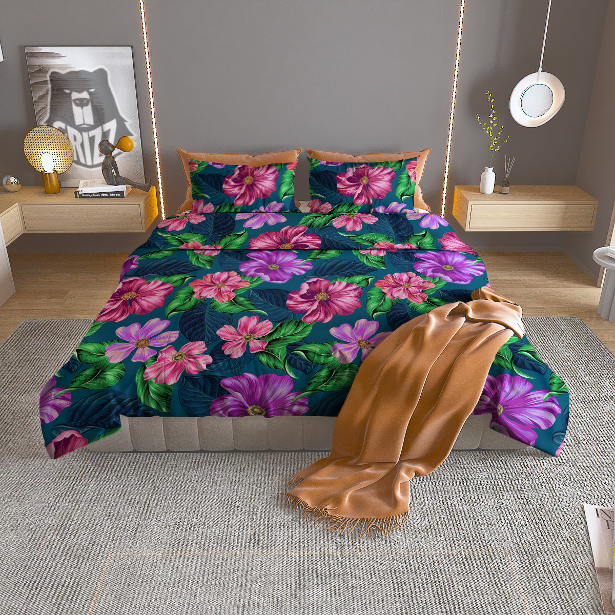 Hawaii Flowers Tropical Print Pattern Duvet Cover Bedding Set