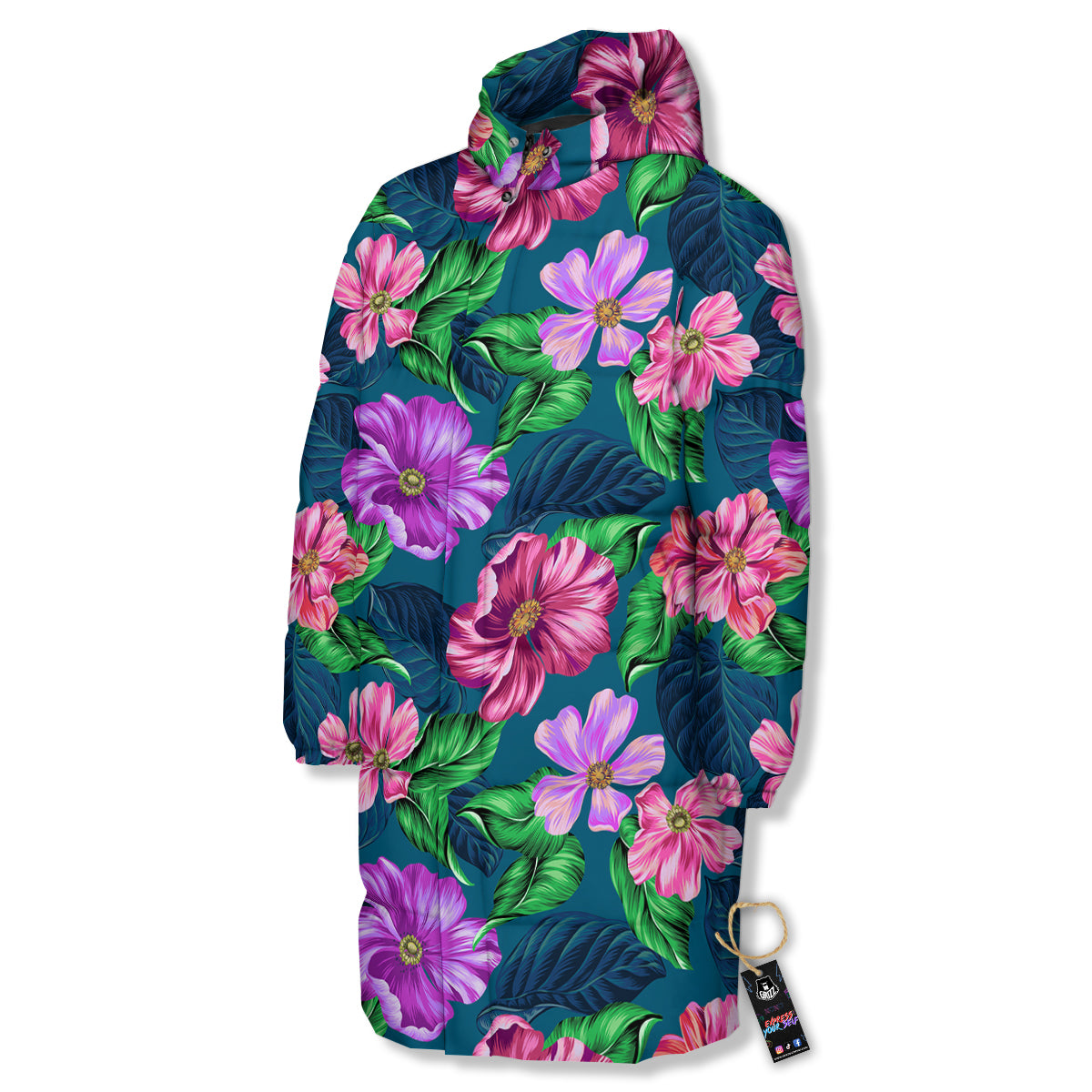 Hawaii Flowers Tropical Print Pattern Long Down Jacket-grizzshop