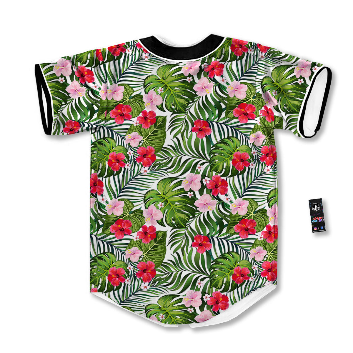 Hawaii Hibiscus Monstera Print Pattern Baseball Jersey-grizzshop