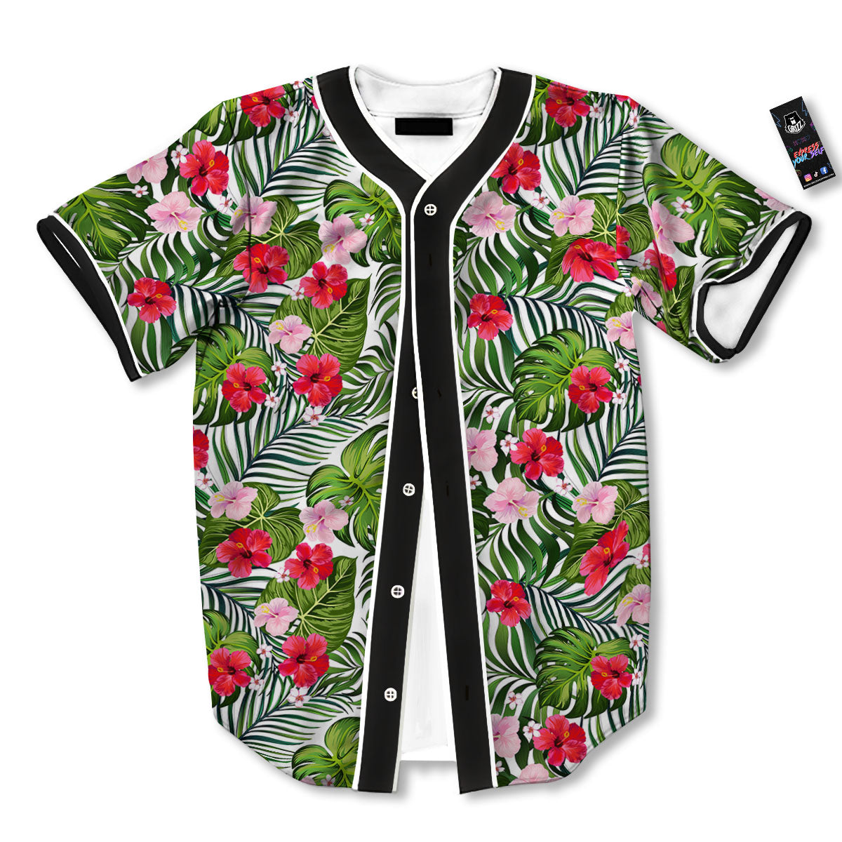 Hawaii Hibiscus Monstera Print Pattern Baseball Jersey-grizzshop