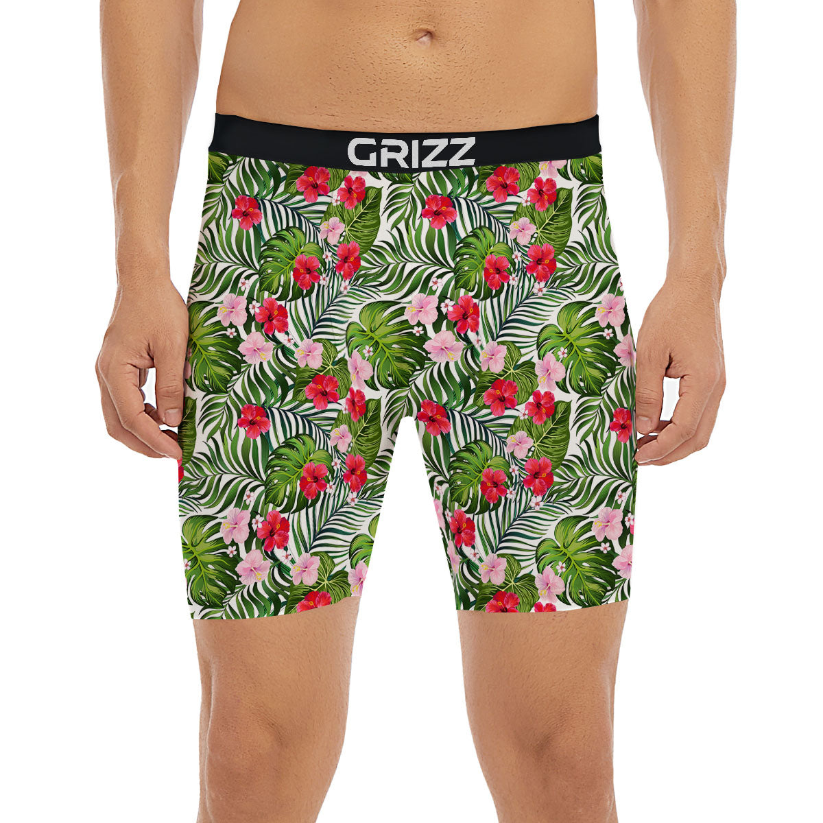 Hawaii Hibiscus Monstera Print Pattern Boxer Briefs-grizzshop