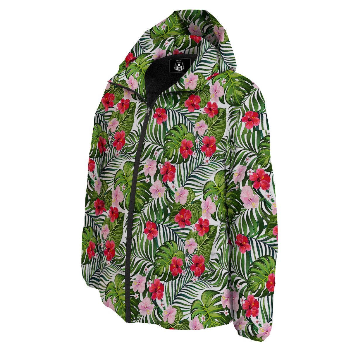 Hawaii Hibiscus Monstera Print Pattern Down Jacket-grizzshop