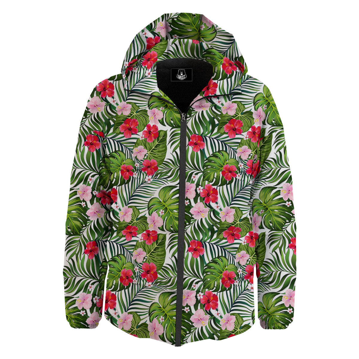 Hawaii Hibiscus Monstera Print Pattern Down Jacket-grizzshop