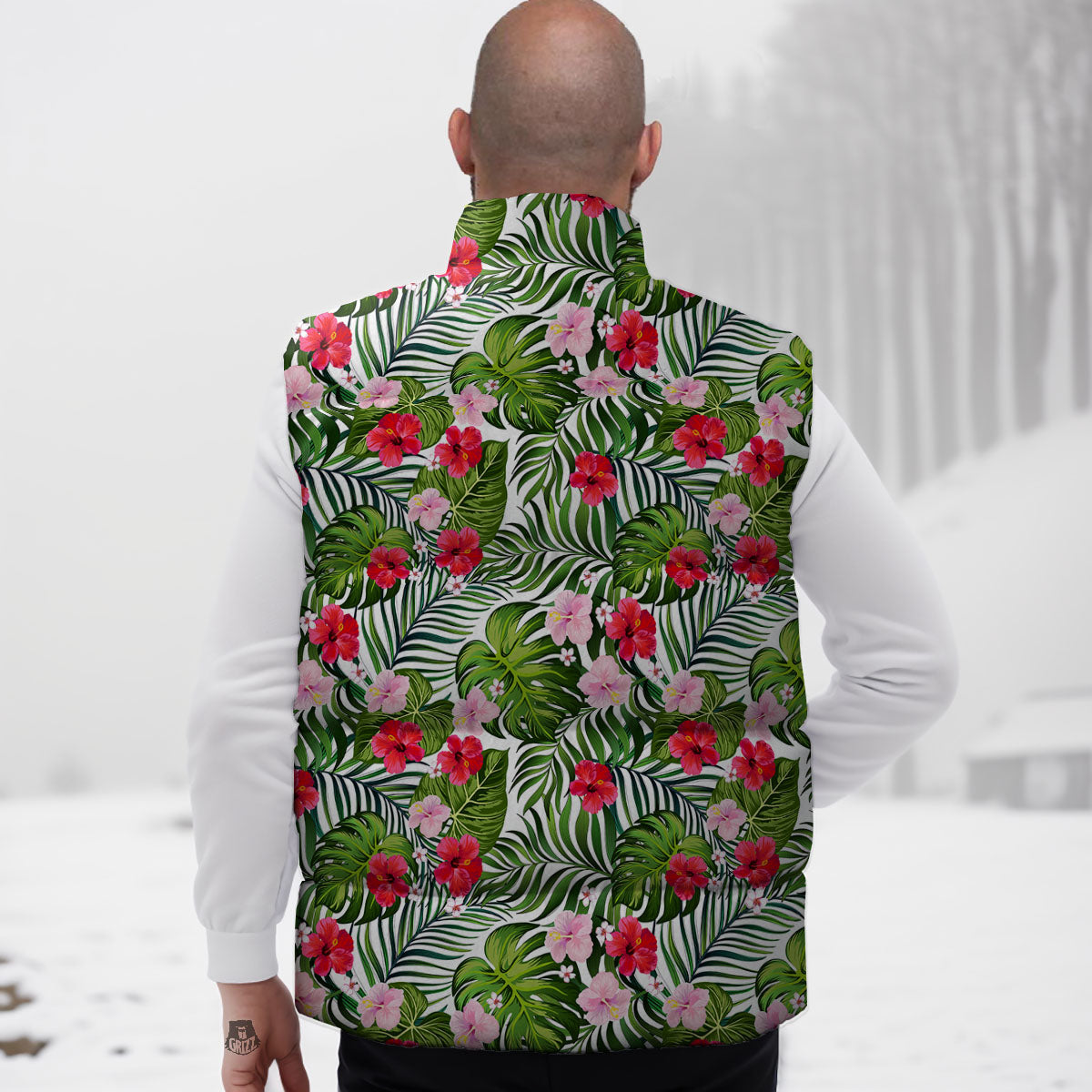 Hawaii Hibiscus Monstera Print Pattern Down Vest