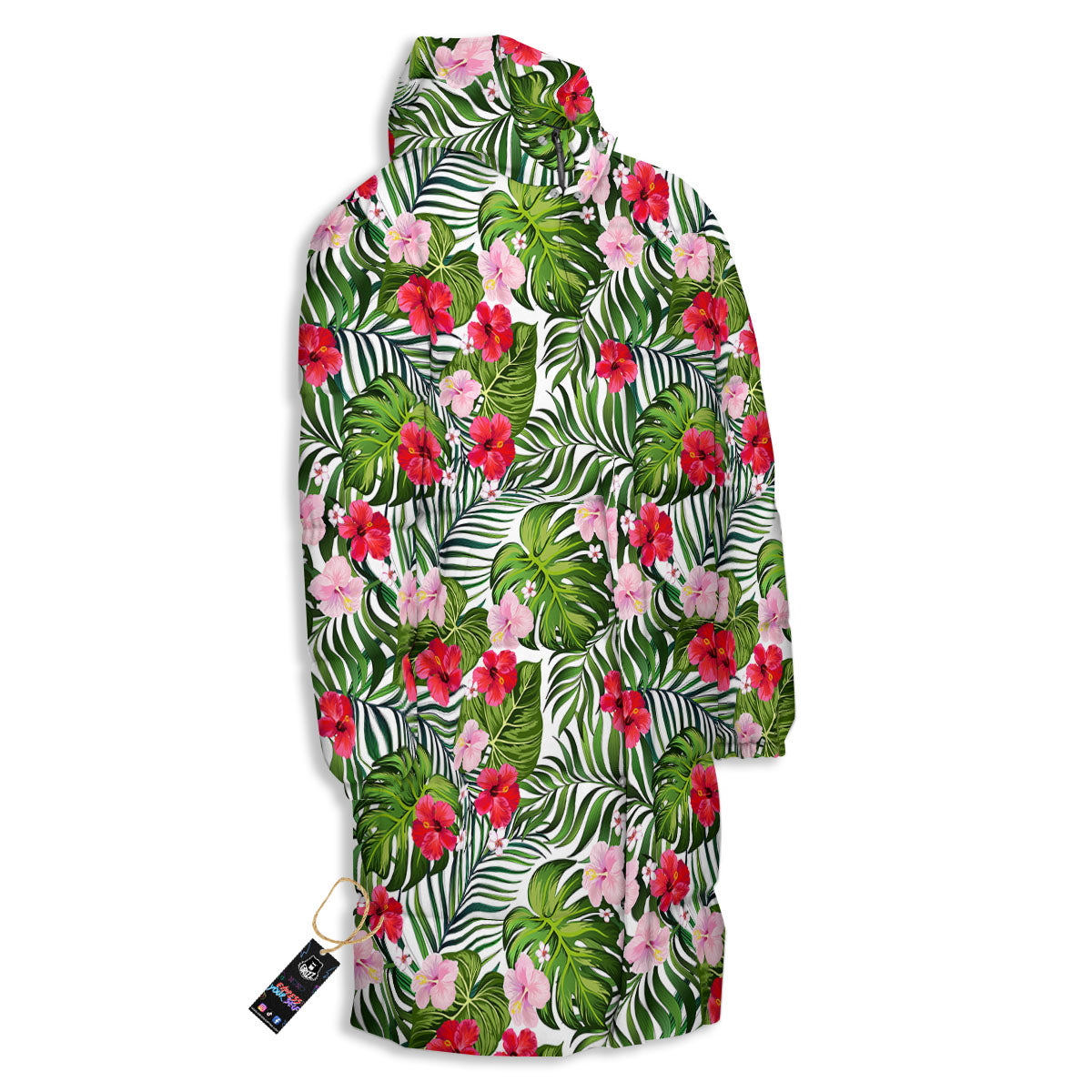 Hawaii Hibiscus Monstera Print Pattern Long Down Jacket-grizzshop
