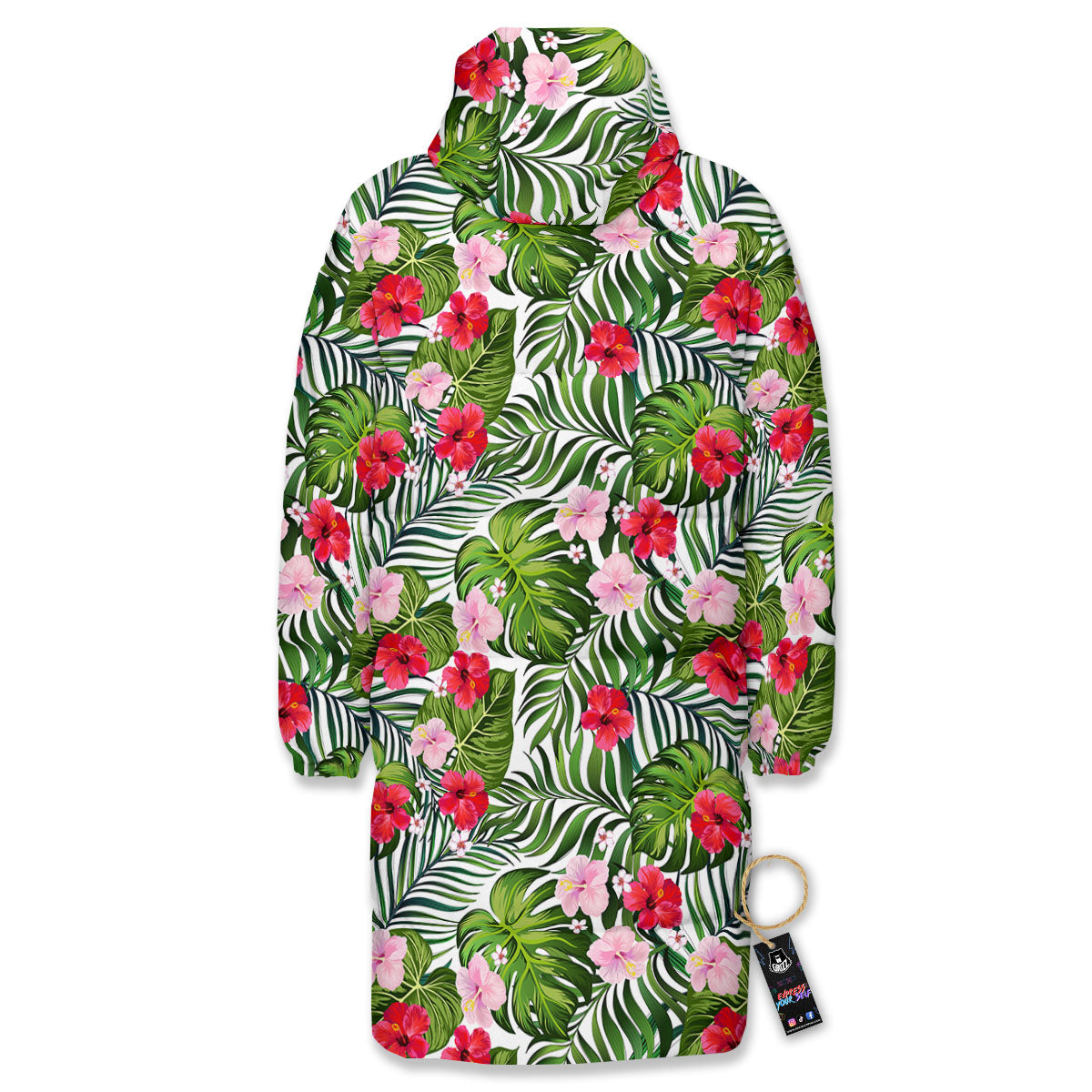 Hawaii Hibiscus Monstera Print Pattern Long Down Jacket-grizzshop