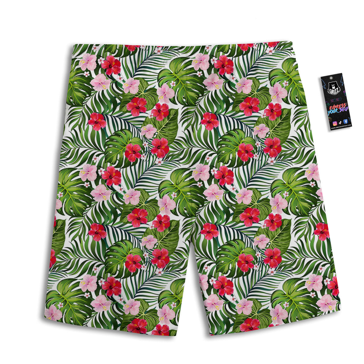 Hawaii Hibiscus Monstera Print Pattern Men's Athletic Shorts