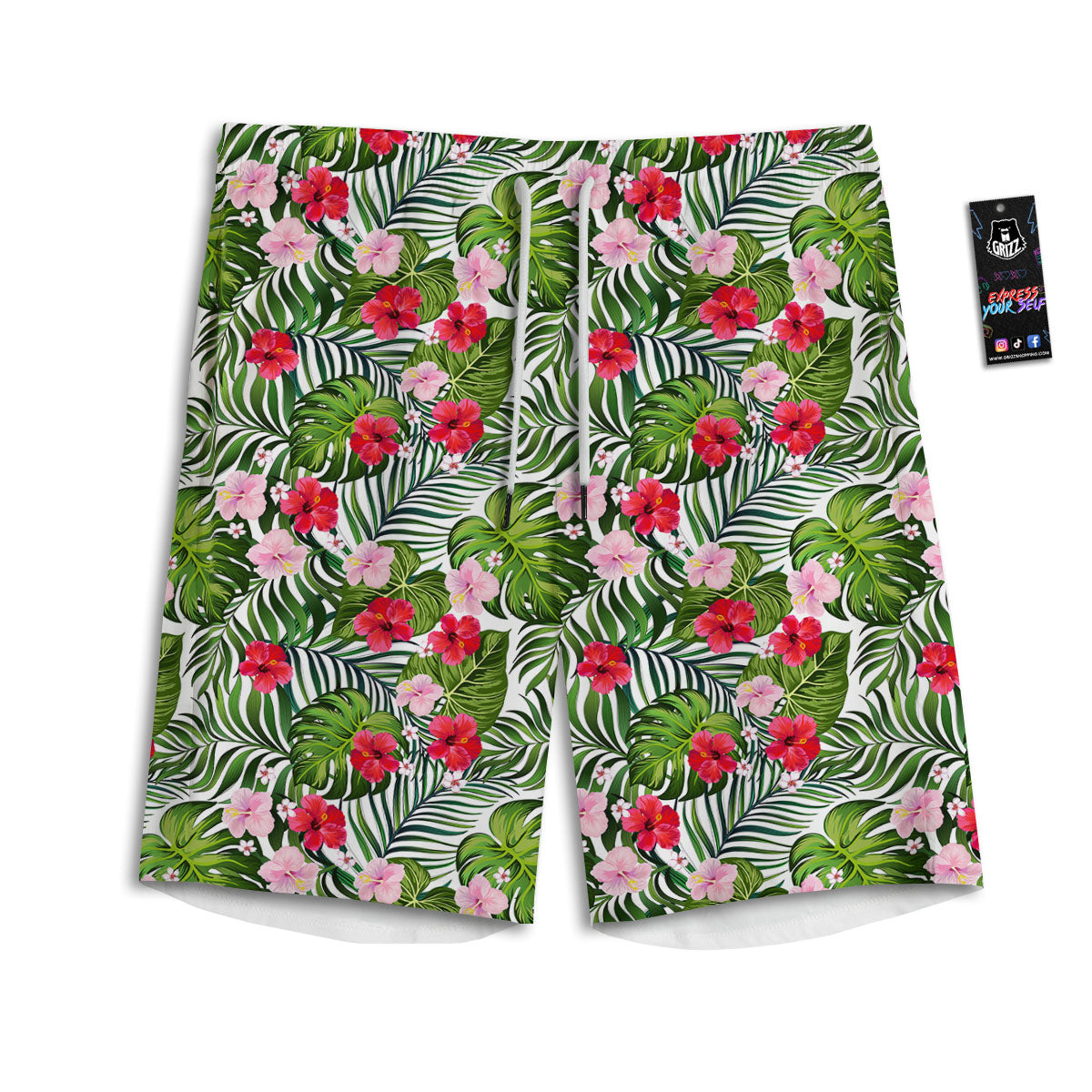 Hawaii Hibiscus Monstera Print Pattern Men's Athletic Shorts