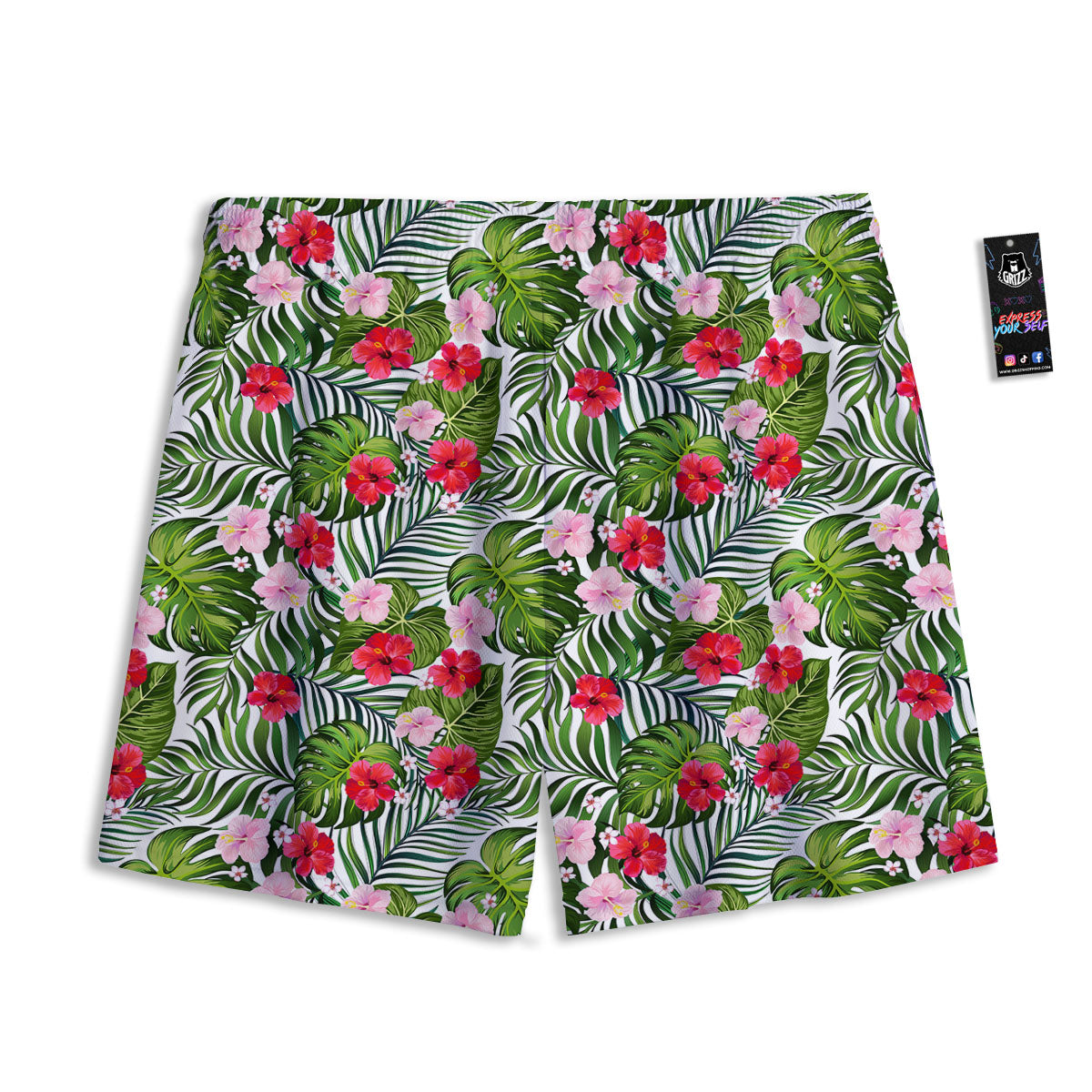 Hawaii Hibiscus Monstera Print Pattern Mesh Shorts