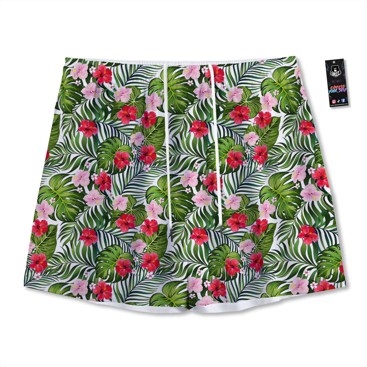 Hawaii Hibiscus Monstera Print Pattern Mesh Shorts