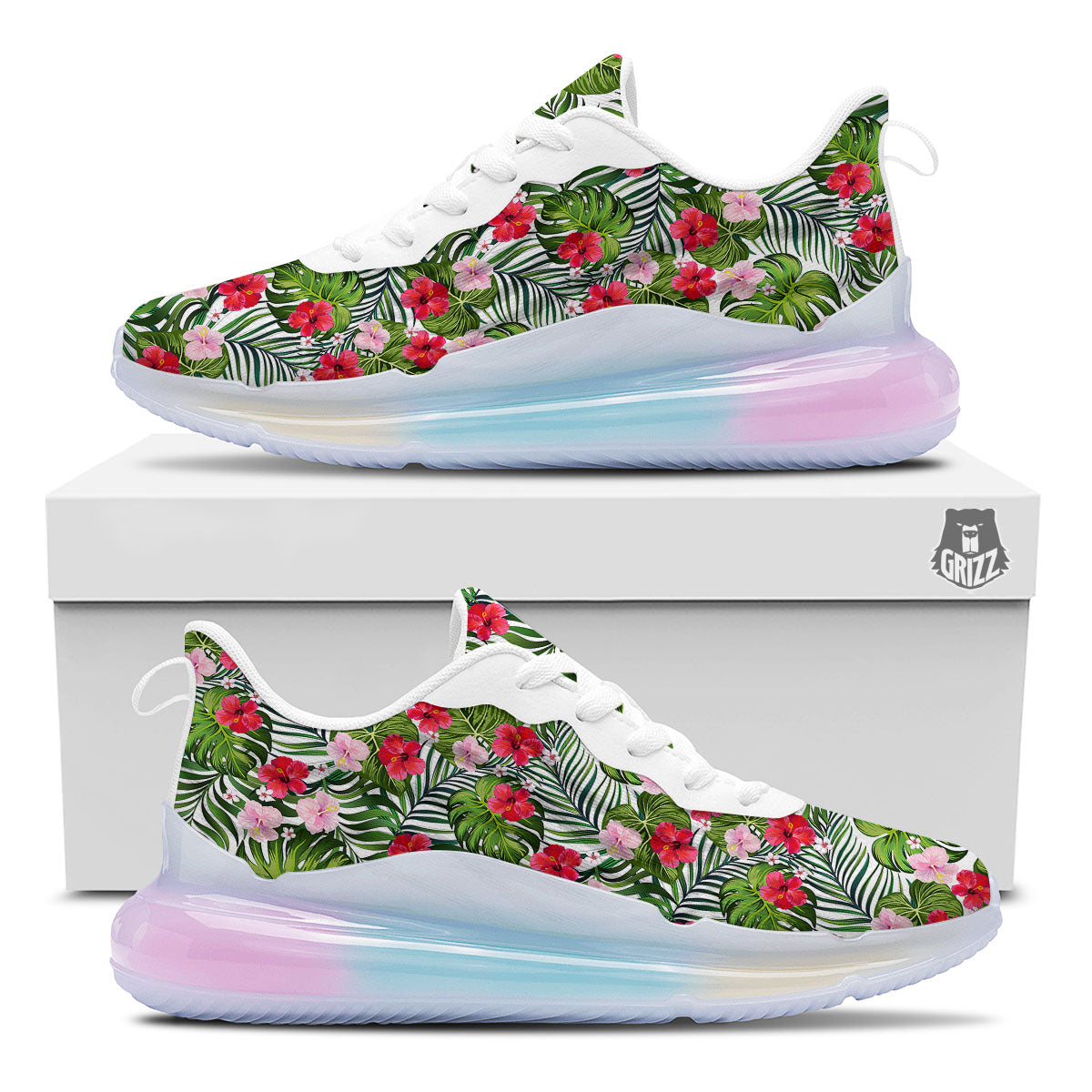 Hawaii Hibiscus Monstera Print Pattern Running Sneakers-grizzshop