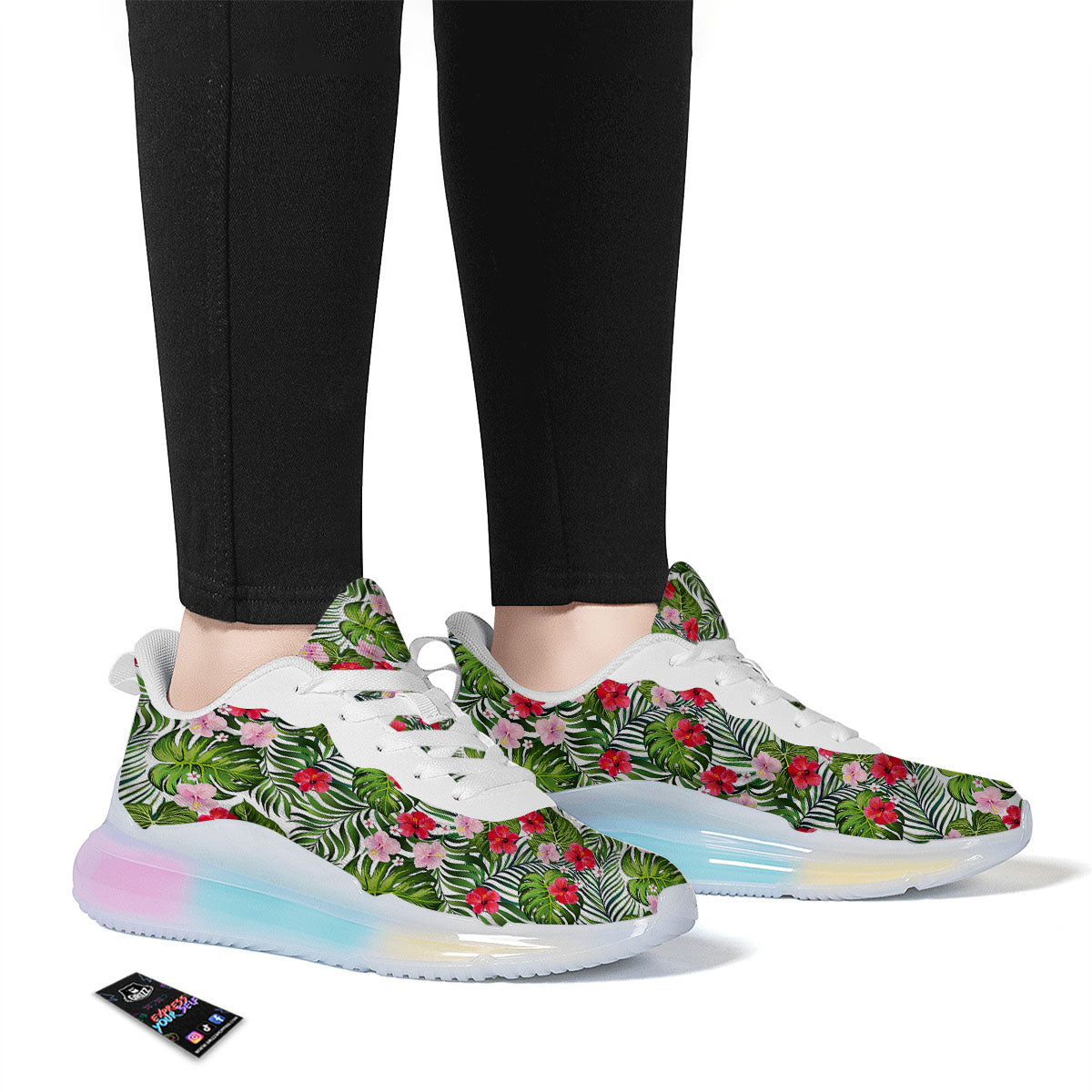 Hawaii Hibiscus Monstera Print Pattern Running Sneakers-grizzshop