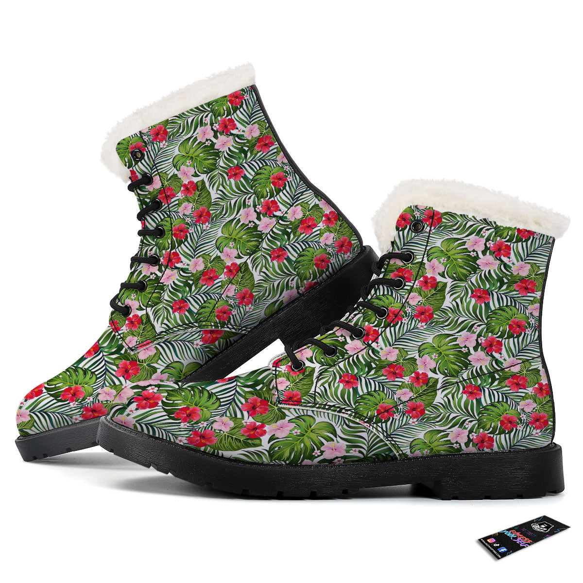 Hawaii Hibiscus Monstera Print Pattern Winter Boots-grizzshop