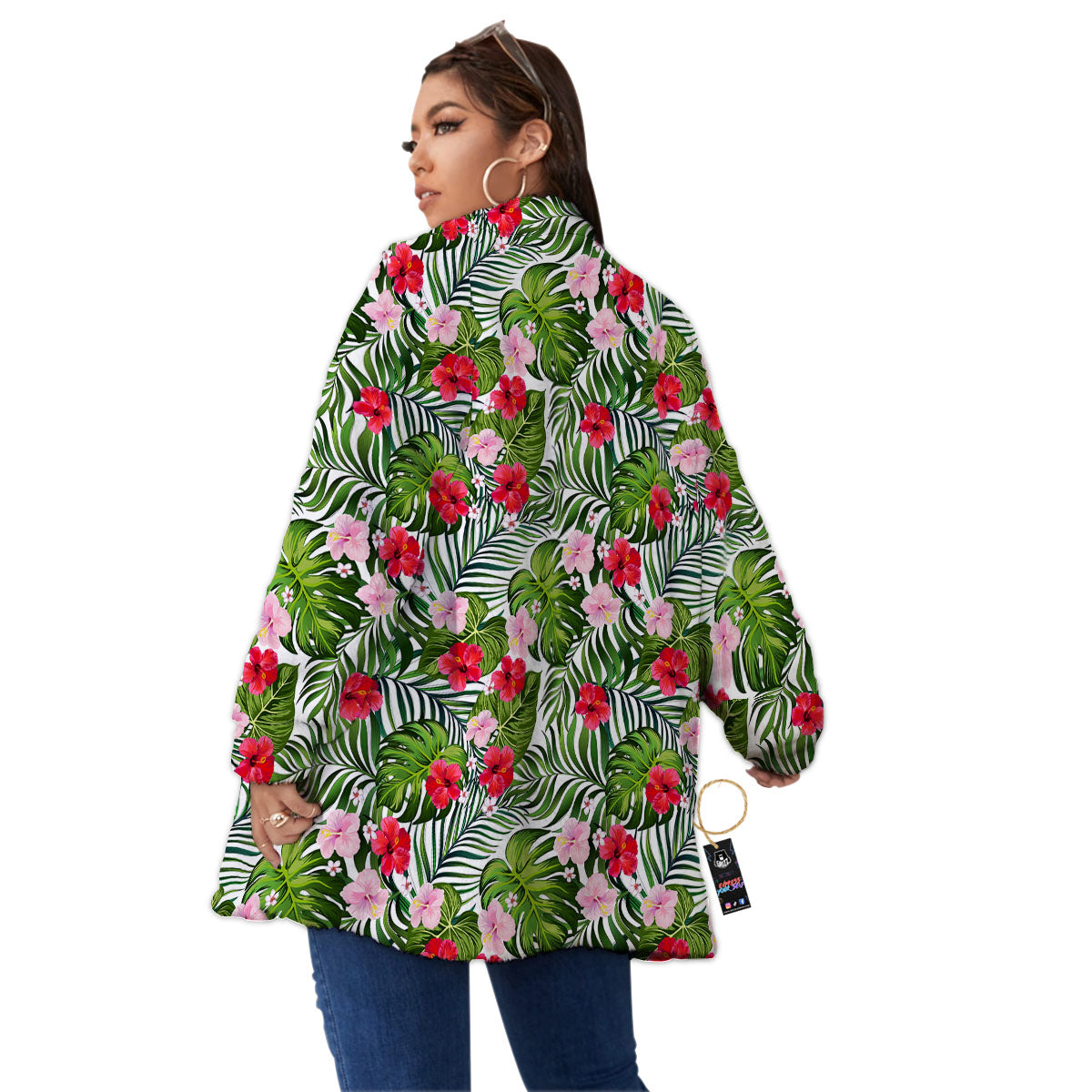 Hawaii Hibiscus Monstera Print Pattern Women's Sherpa Jacket-grizzshop
