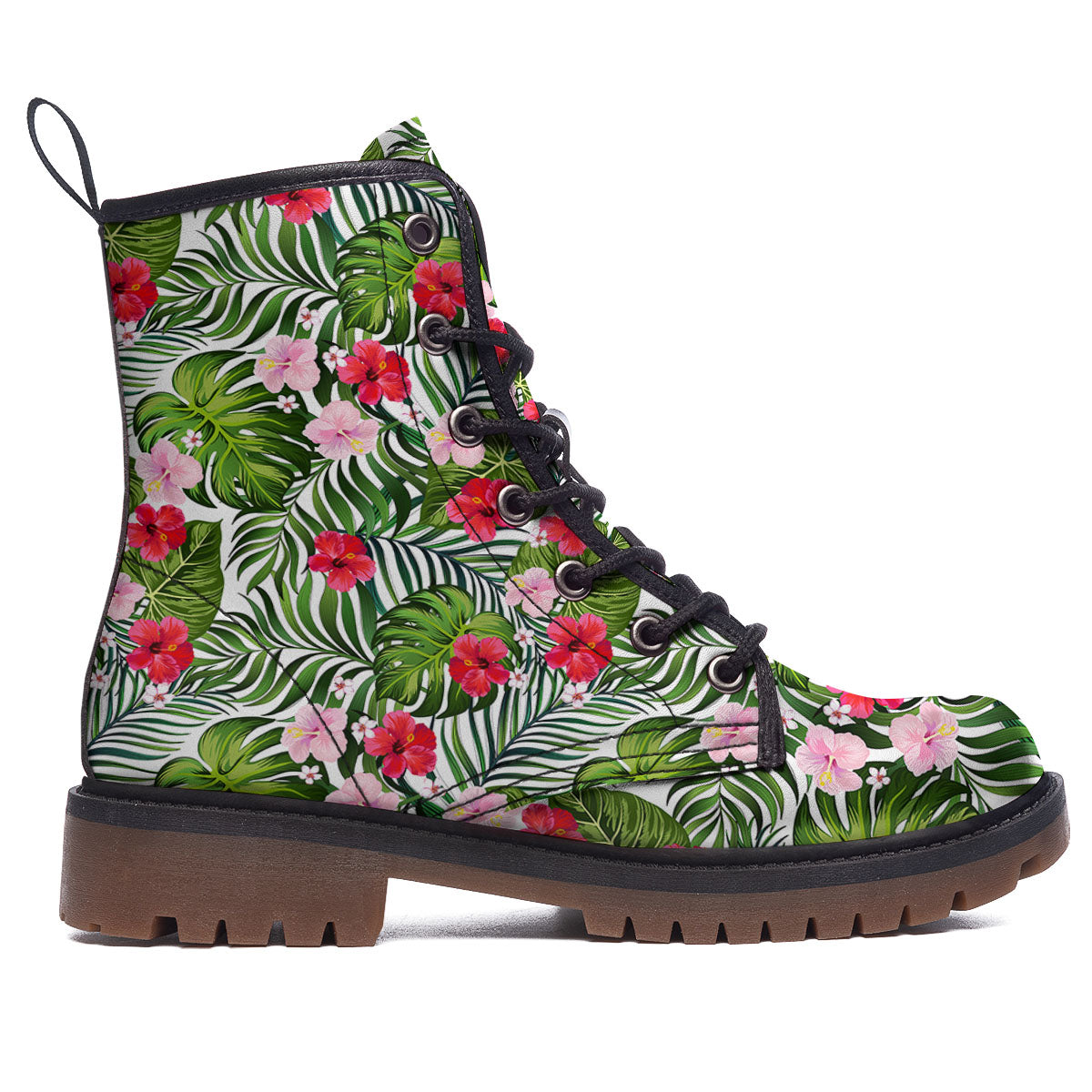 Hawaii Hibiscus Monstera Print Pattern Work Boots-grizzshop