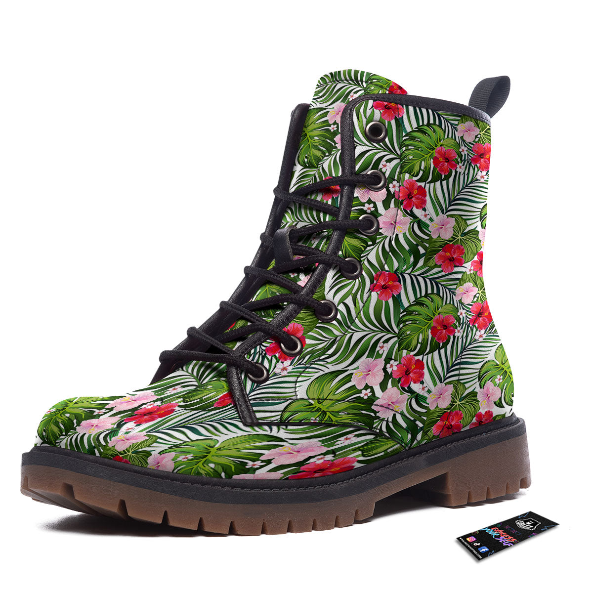 Hawaii Hibiscus Monstera Print Pattern Work Boots-grizzshop