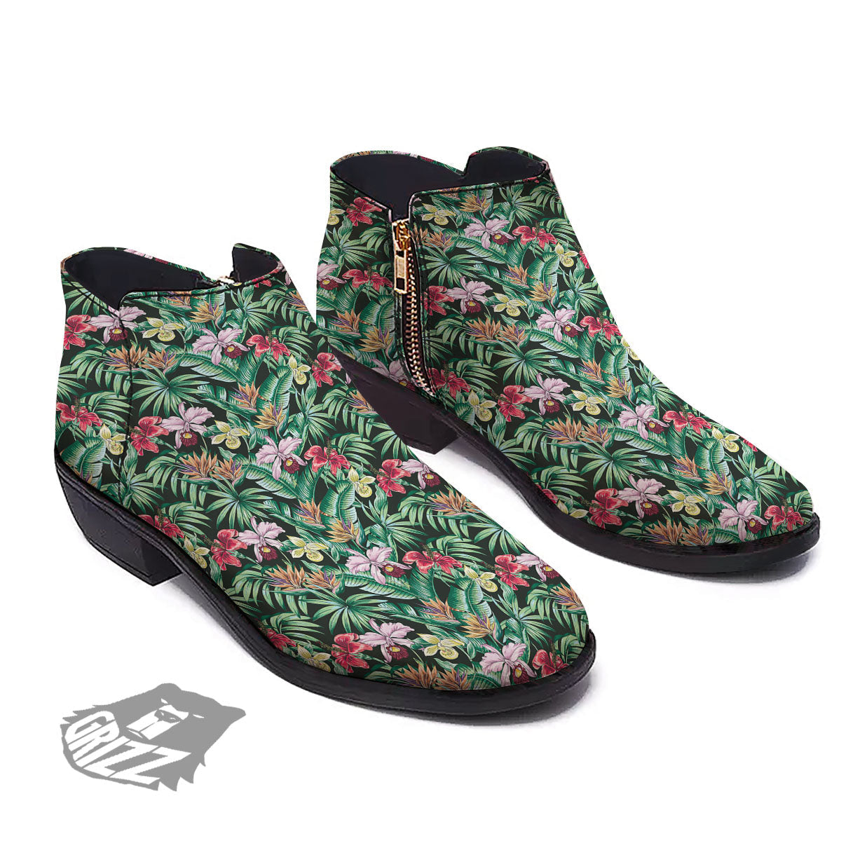 Hawaii Hibiscus Orchids Print Pattern Ankle Boots-grizzshop