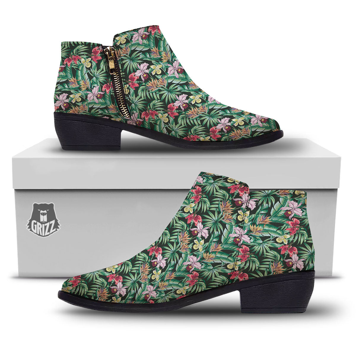 Hawaii Hibiscus Orchids Print Pattern Ankle Boots-grizzshop