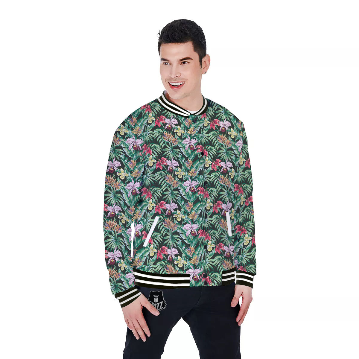 Hawaii Hibiscus Orchids Print Pattern Baseball Jacket-grizzshop