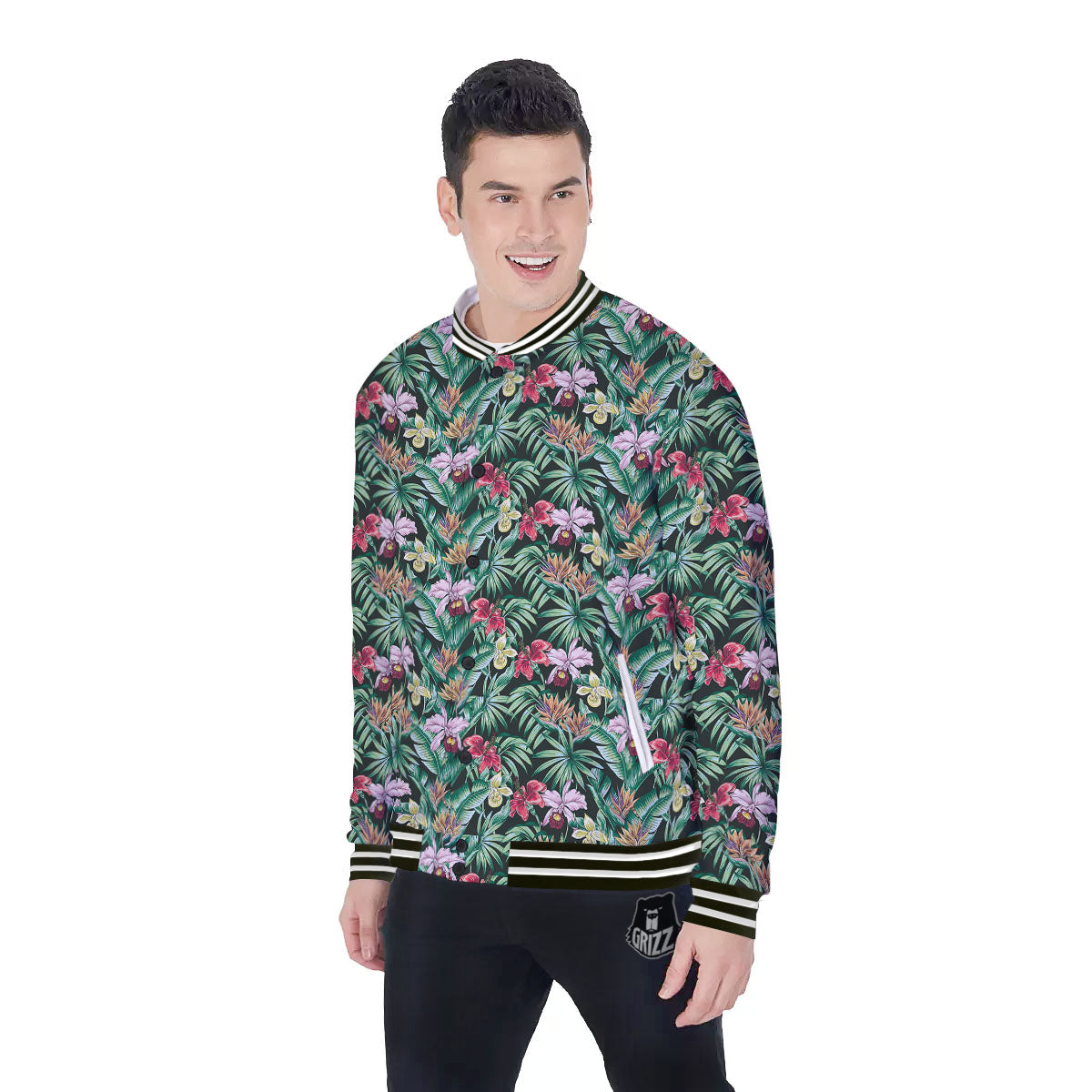 Hawaii Hibiscus Orchids Print Pattern Baseball Jacket-grizzshop