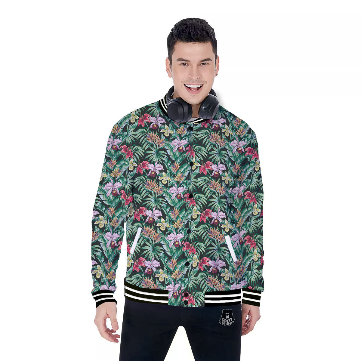 Hawaii Hibiscus Orchids Print Pattern Baseball Jacket-grizzshop