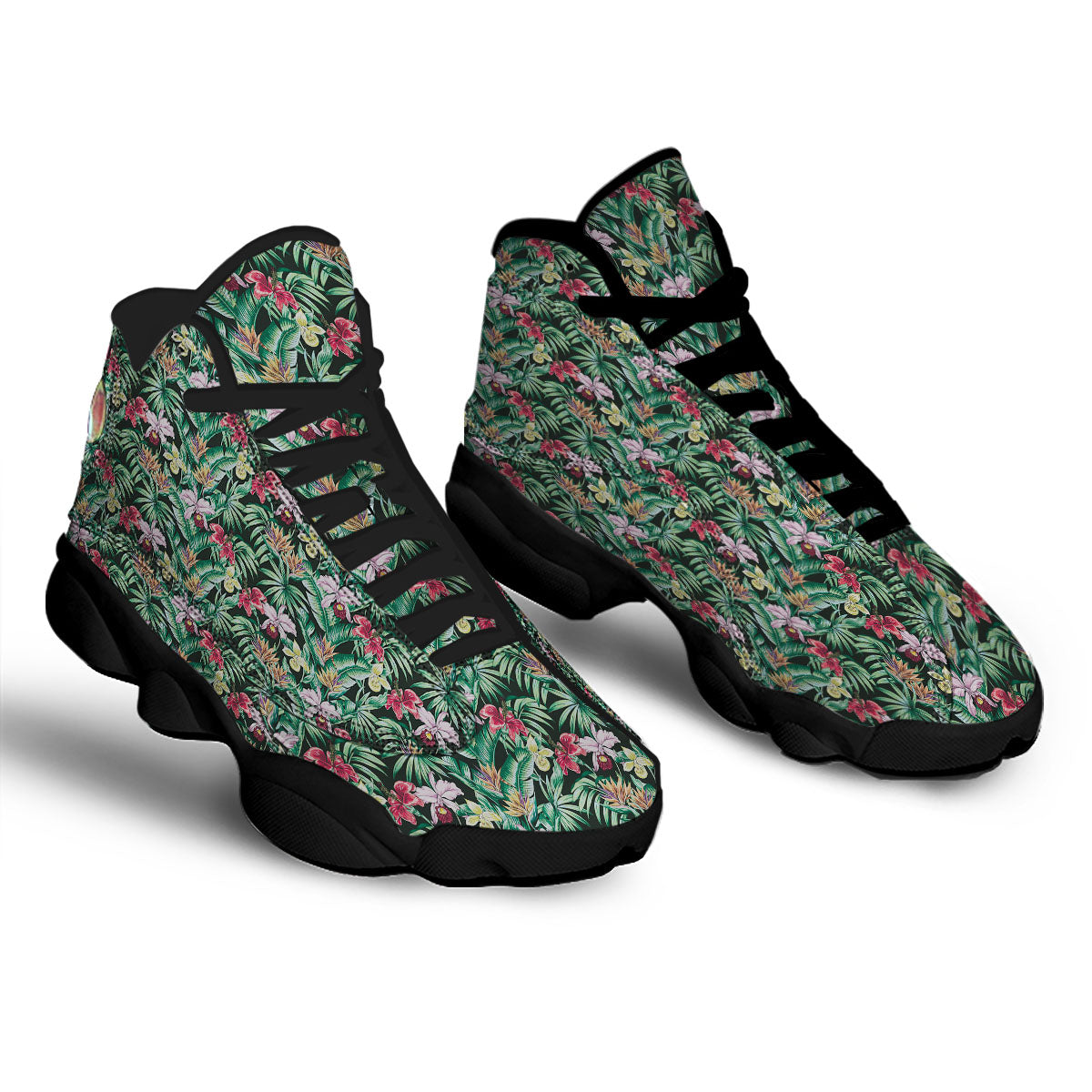 Hawaii Hibiscus Orchids Print Pattern Black Basketball Shoes-grizzshop