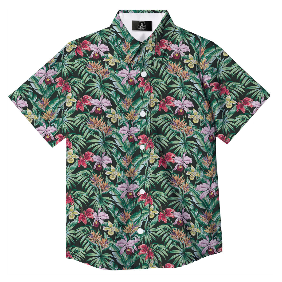 Hawaii Hibiscus Orchids Print Pattern Button Up Shirt-grizzshop