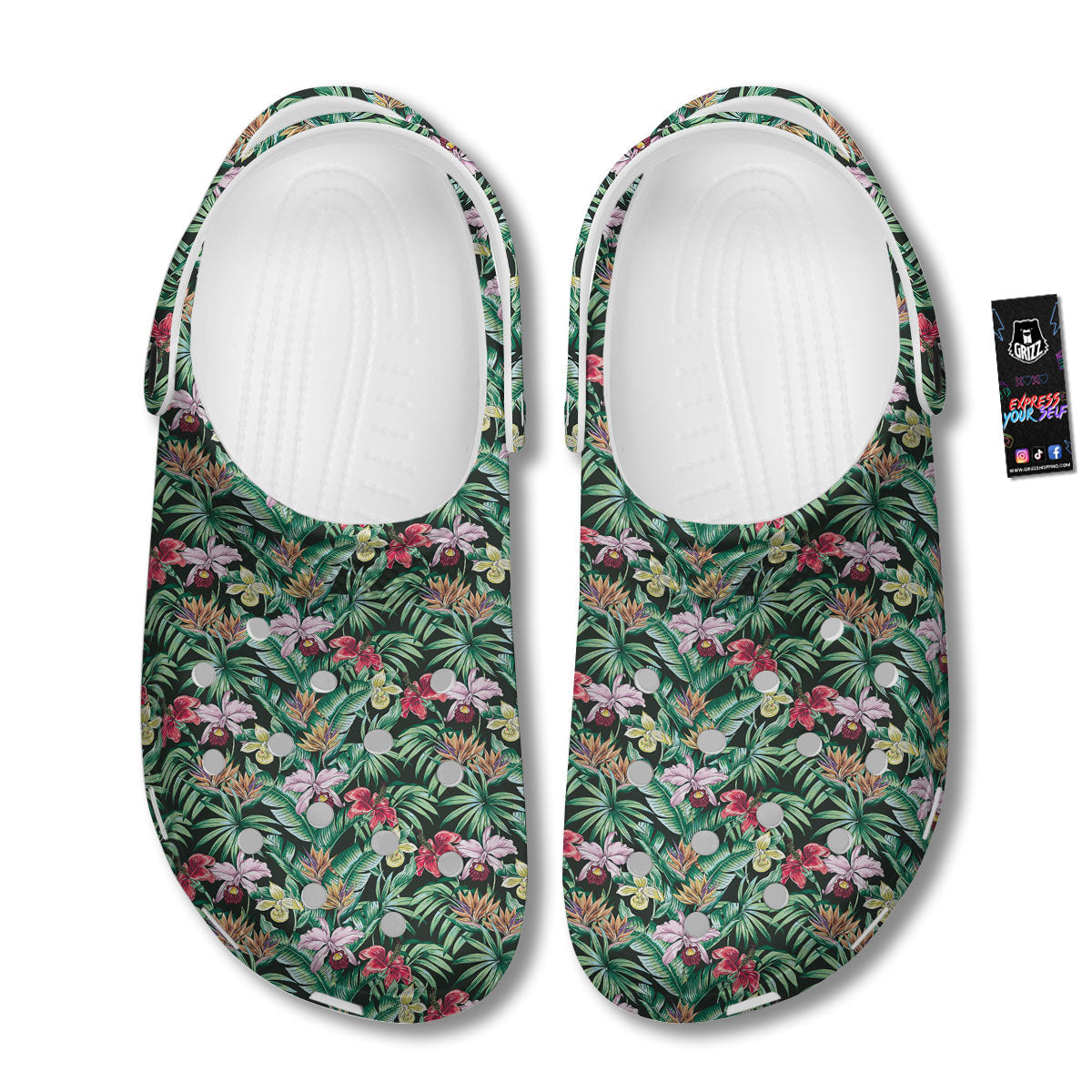 Hawaii Hibiscus Orchids Print Pattern Clog-grizzshop