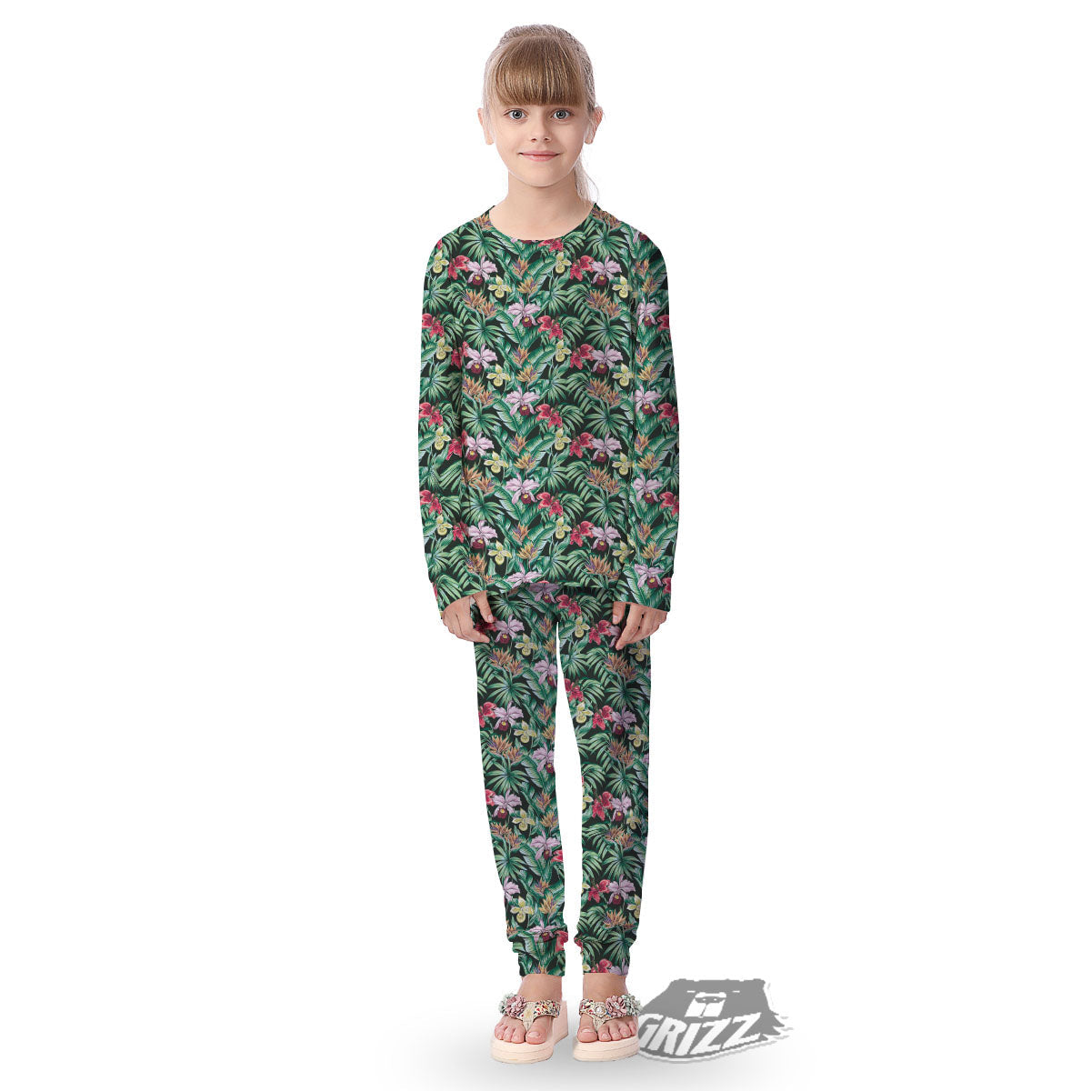 Hawaii Hibiscus Orchids Print Pattern Kid's Pajamas-grizzshop