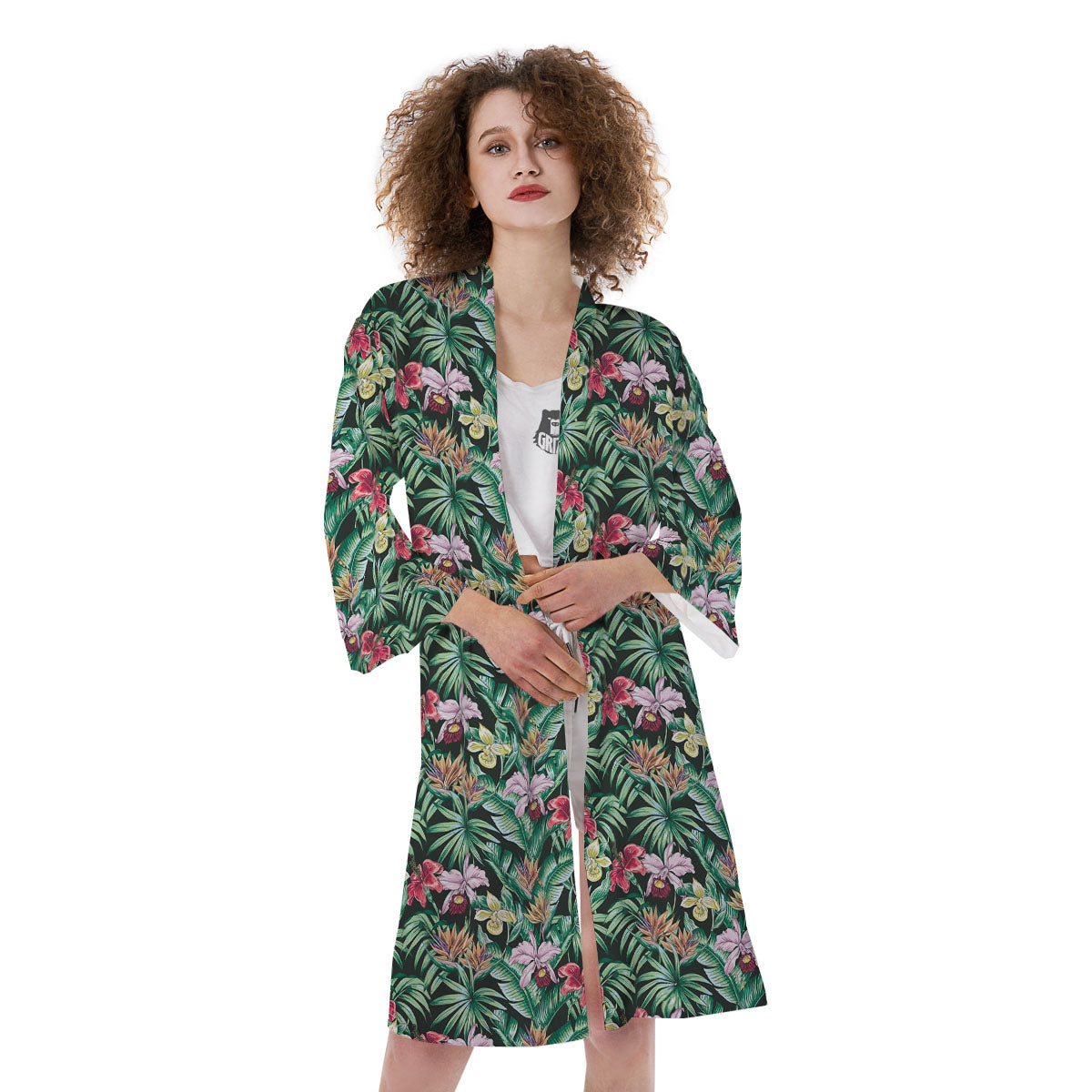 Hawaii Hibiscus Orchids Print Pattern Kimono-grizzshop