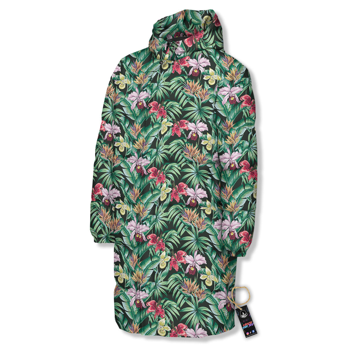 Hawaii Hibiscus Orchids Print Pattern Long Down Jacket-grizzshop