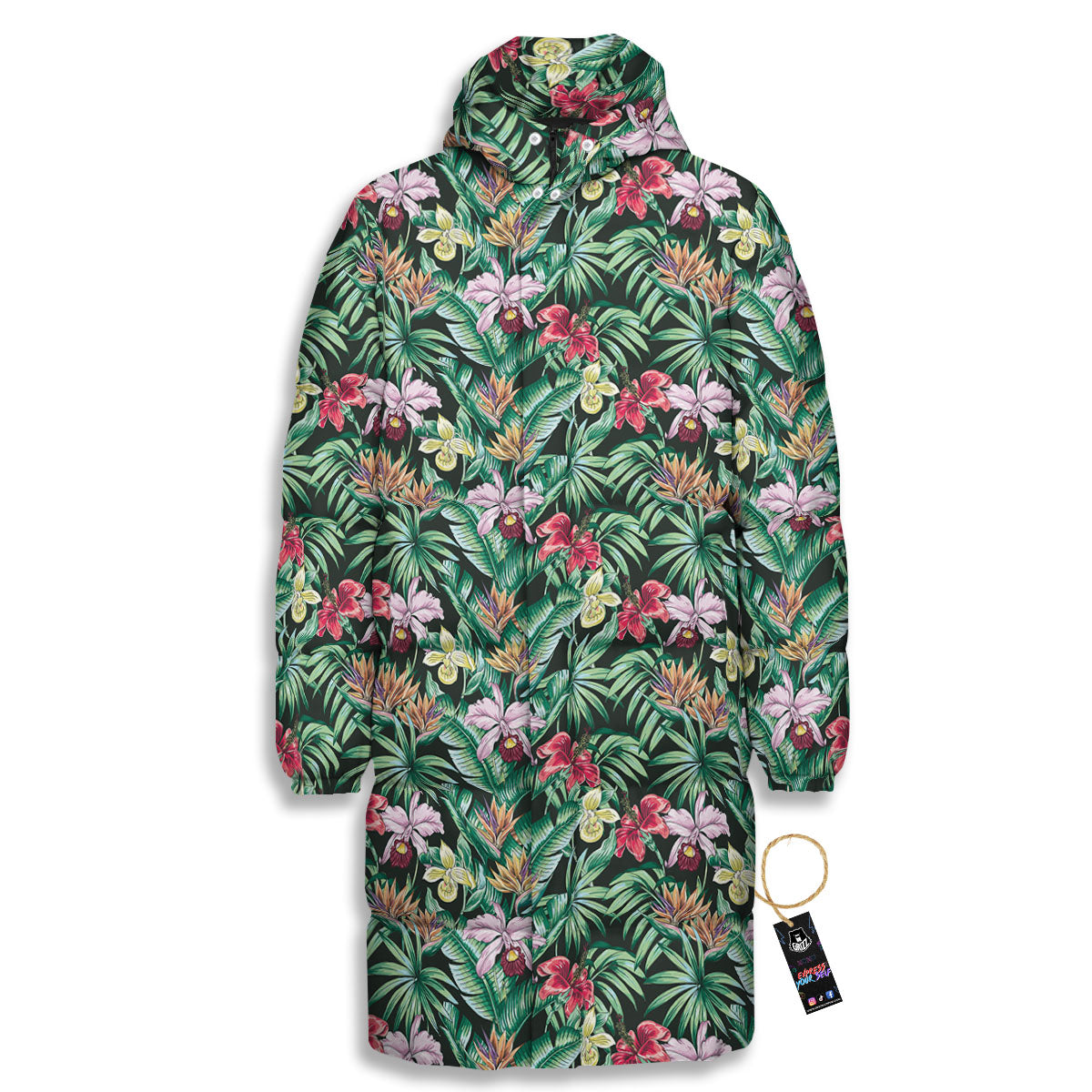 Hawaii Hibiscus Orchids Print Pattern Long Down Jacket-grizzshop