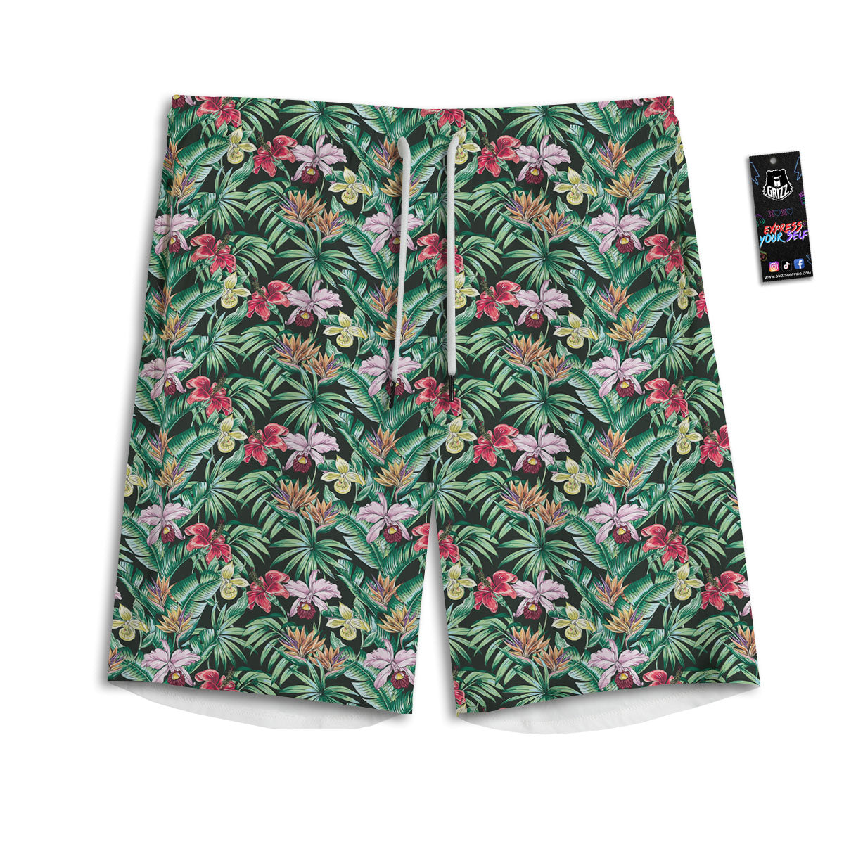 Hawaii Hibiscus Orchids Print Pattern Men's Athletic Shorts