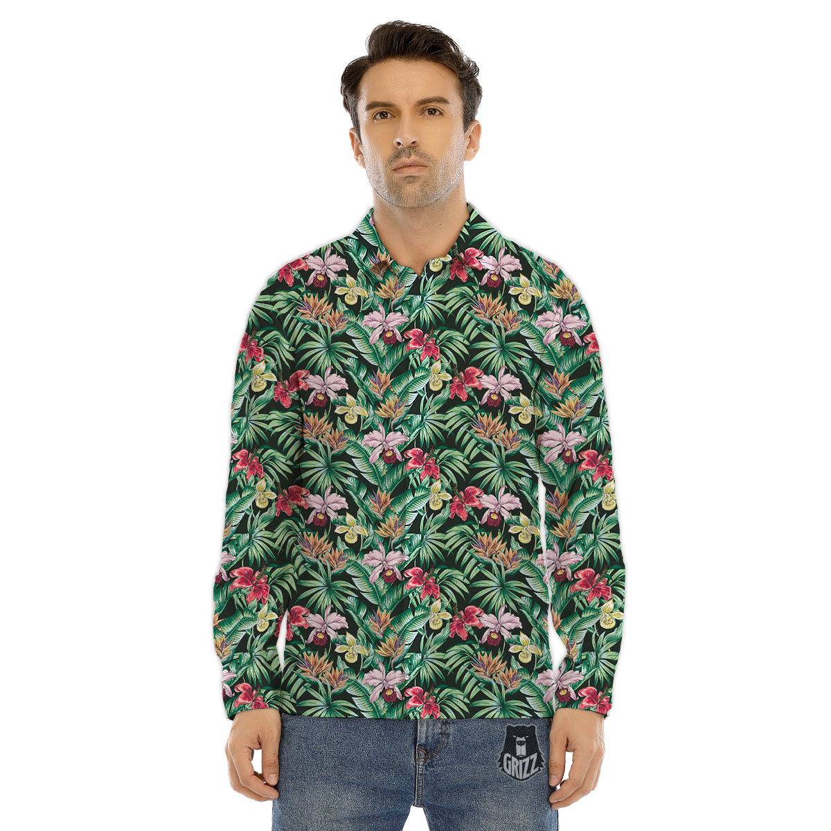 Hawaii Hibiscus Orchids Print Pattern Men's Dress Shirts-grizzshop