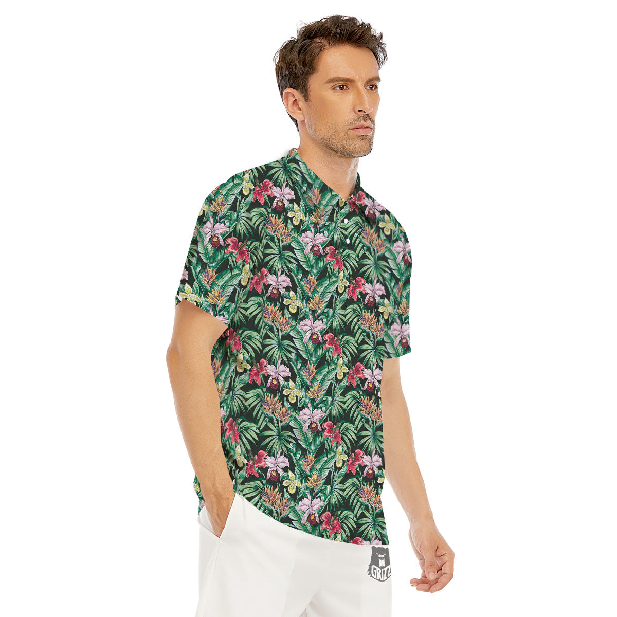 Hawaii Hibiscus Orchids Print Pattern Men's Golf Shirts-grizzshop