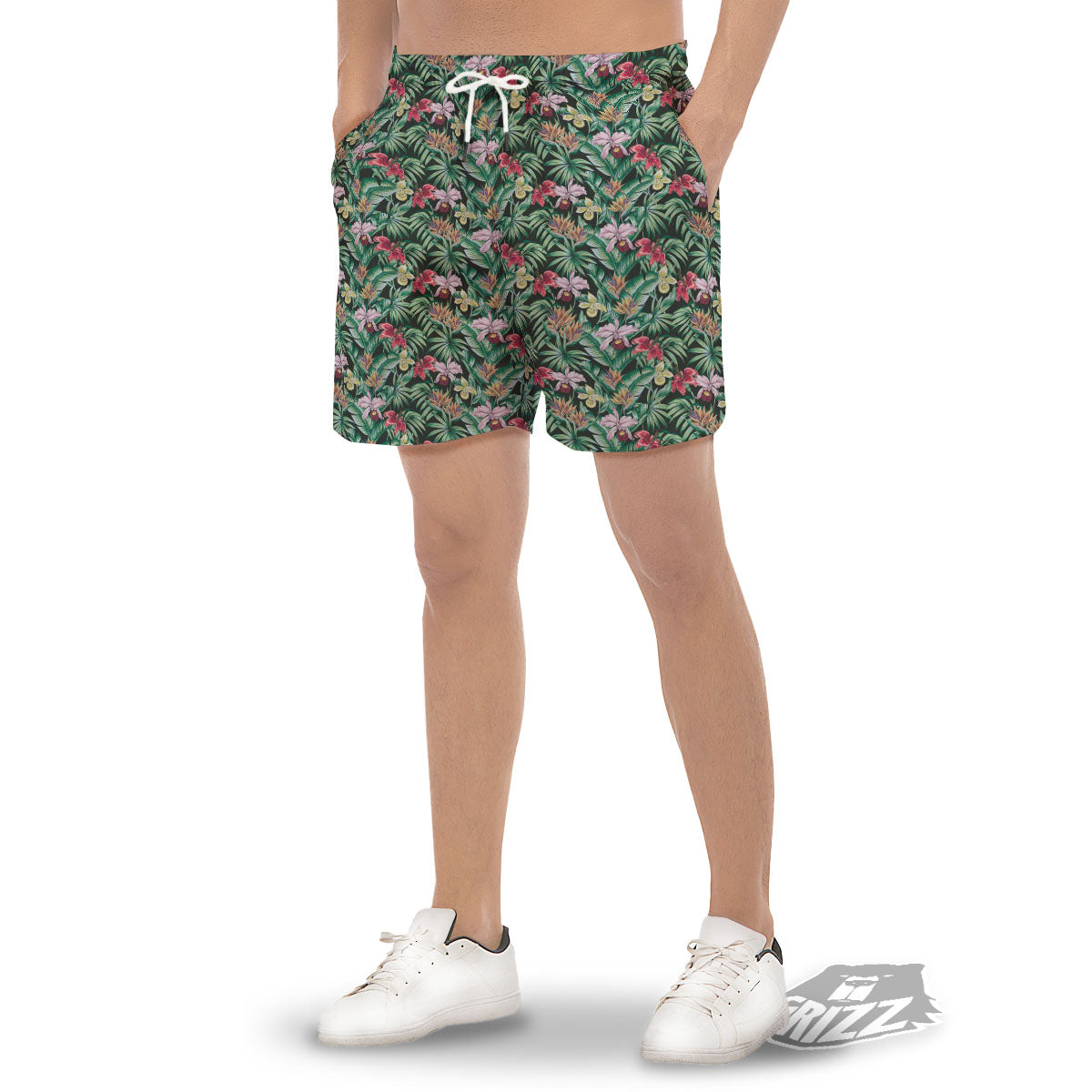 Hawaii Hibiscus Orchids Print Pattern Men's Gym Shorts-grizzshop