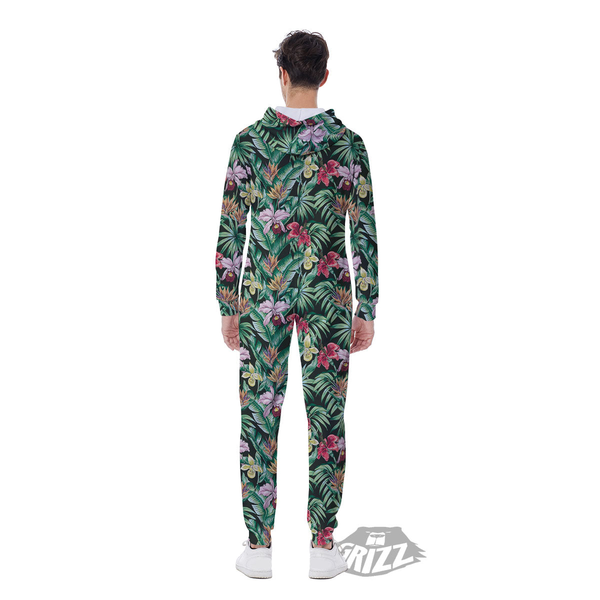 Hawaii Hibiscus Orchids Print Pattern Men's Jumpsuit-grizzshop
