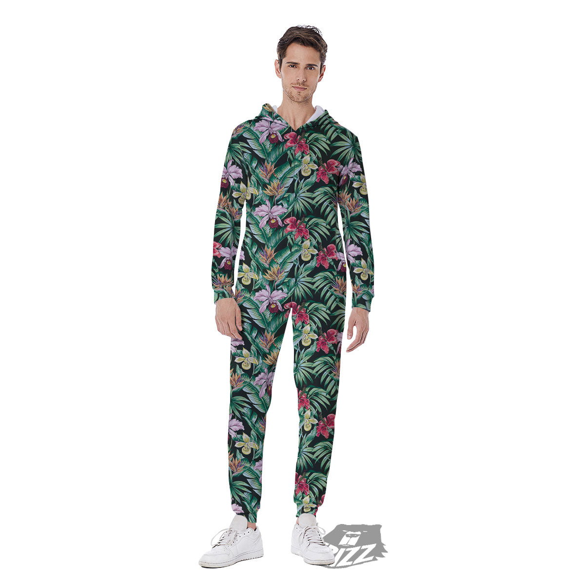 Hawaii Hibiscus Orchids Print Pattern Men's Jumpsuit-grizzshop